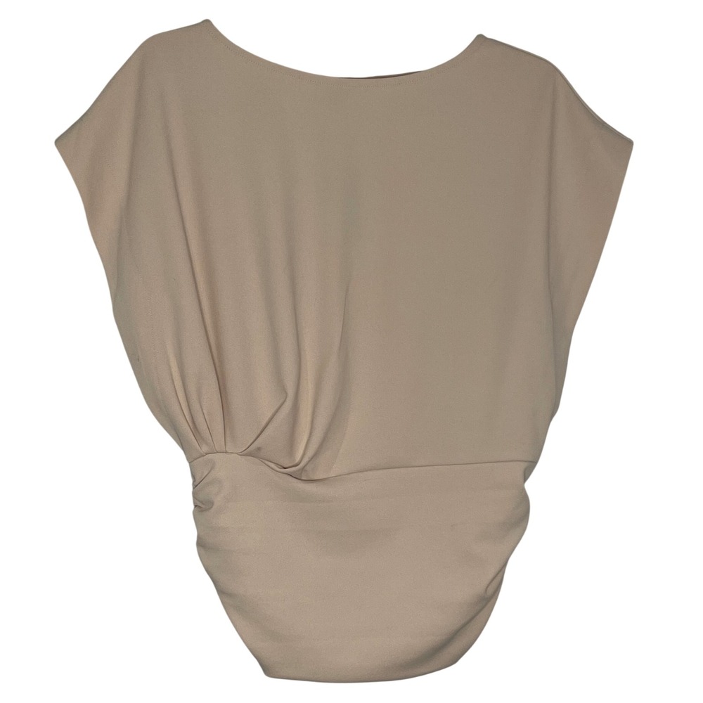 Express Women's Medium Beige Side Ruched Cap Sleeve Boat Neck Blouse Top NWT